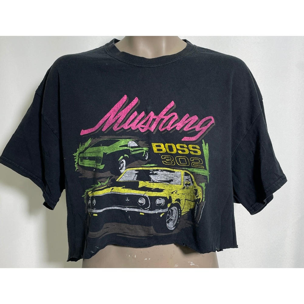 Ford Mustang Boss 302 Junk Food Clothing Cropped Black T-Shirt Women's LARGE